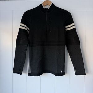 Smartwool 1/4 Zip Pullover Intraknit Tech Women Medium Black Gray Base Layer